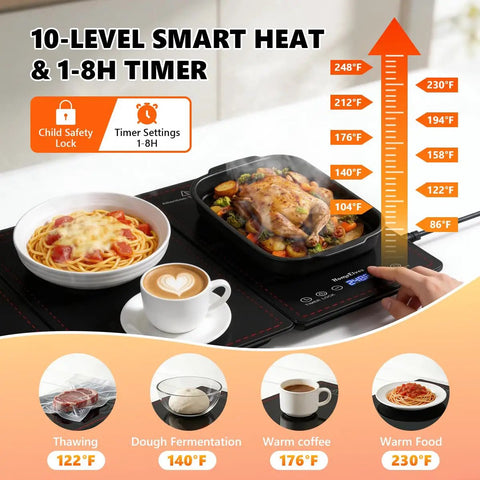 Electric Warming Tray For Parties And Buffets 4 In 1 Modular Food Warmer Mat With 10 Temperature Settings And 8 Hour Timer