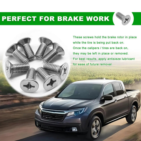 Hella Durable Stainless Steel Brake Disc Rotor Screws Heavy Duty Rust Proof Retaining Bolts Set For Front And Rear Honda Acura Hyundai Kia Dead Simple Installation, close-up of precision screws.