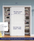 Go To 6 Ft Bypass Closet Door Track Kit With Top Mounted Hardware For Two Door System In Heavy Duty Aluminum Smooth And Quiet Operation Fits Minimum Door Panel Width Of 36.5 Inches Silver Finish installed in closet