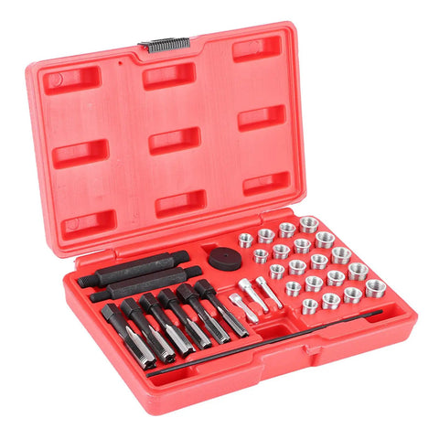 Pro Grade Glow Plug Thread Repair Kit 33 Piece Steel Set With M8x1 M10x1 M10x1.25 M12x1 M12x1.25 M14x1 Taps Insert Drivers Guide Pins
