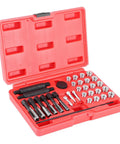 Top Notch Glow Plug Thread Repair Kit With 33 Pieces Of Heavy Duty Tools For Diesel Engines Designed To Fix Damaged Spark Plug Holes Perfectly And Save You From Expensive Engine Overhaul Bills Quick Install Made Simple, red case