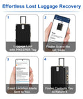 Smart QR Code Luggage Tags With Privacy Guarded Scans, Customizable Contact Info You Can Update, Waterproof Durable 4 Pack For Suitcases, Backpacks And Travel Gear No Sweat shown in use on luggage with phone scanning QR.