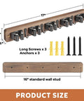 Rustic Wood Broom Holder Wall Mount With 5 Racks And 4 Hooks For Laundry Room Organization And Storage Mop Holder size view