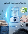 Hella Compact Portable Mini Washer For Underwear And Socks With Cordless Rechargeable Design For Travel Dorm And RV Use, featuring water and laundry.