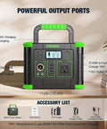 Beefy Portable Power Station 330W Solar Generator With 288.6Wh Battery, showing ports and accessory list for home emergency use