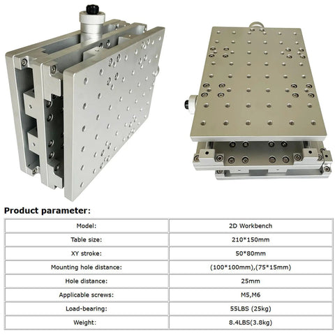 Aluminum 2 Axis Moving Work Table for Laser Marking and Engraving Machines, Adjustable XY Axis, 210x150 mm Platform, Side View