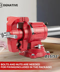 5 Inch Upgraded 360 Degree Positioning Bench Vise With 8800 Lb Clamp, Heavy Duty Ductile Iron Body, 60000 PSI Strength, Blue Powder Coat Finish, Zinc Plated Spare Parts, Precise Jaw And Rock Solid Grip red swivel bench vise with 360-degree base and mounting bolts