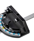 Adjustable miter gauge for precise angle cuts on wood, metal, and plastic with clear markings for various angles.