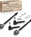 Set Of 4 Front Inner And Outer Tie Rod End Kit For Chevy Silverado 1500 1999-2006 And GMC Sierra 1500 1999-2006 Classic 2007 22mm Thread Power Steering Rack Pinion Compatible Replacement, with tie rods and hardware