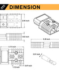 Technical diagram showing dimensions of 1/0 AWG Battery Quick Connect Wire Harness Kit 175A Red 2 Pcs Plugs For Winch Auto Car Trailer And Electrical Devices Quick Connect Disconnect Plug Set Plug And Play