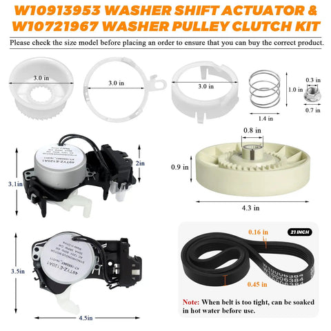 Washer Shift Actuator Kit With Pulley Clutch And Drive Belt For Whirlpool Kenmore Maytag Machines Pro Grade Upgraded parts overview