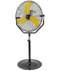 30 Inch Tilting Pedestal Fan For Industrial Warehouses And Gyms 3 Speed High Velocity Stand Up Fan with yellow blades, front view