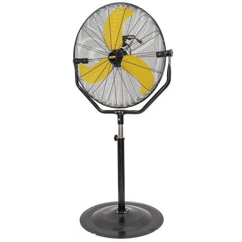 30 Inch Tilting Pedestal Fan For Industrial Warehouses And Gyms 3 Speed High Velocity Stand Up Fan with yellow blades, front view
