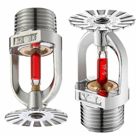 4 Pack Pendent Fire Sprinkler Heads 1/2 Inch NPT 155F Fast Response Copper Chrome K80 Automatic safety system with red glass bulb.