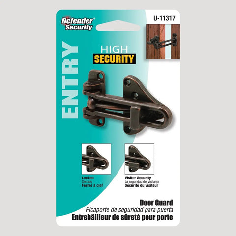 Hinged Bar Lock For High Security Door Guard In Diecast Zinc With Classic Bronze Finish packaging front view