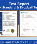 Certificate and test report for Over Glasses Laser Safety Goggles For 190nm To 550nm Wavelengths Including 355nm 405nm.