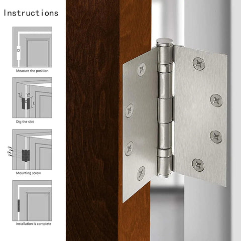 Heavy-Duty Four Point Five Inch Ball Bearing Door Hinges With Square Corner, 3 Pack, Nickel Finish, ultra-smooth operation installed on wooden door