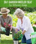 Two people using a 10.2 Inch Wider Soft Pad Garden Kneeler And Seat Heavy Duty Folding Stool for gardening with plants.
