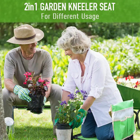 Two people using a 10.2 Inch Wider Soft Pad Garden Kneeler And Seat Heavy Duty Folding Stool for gardening with plants.
