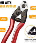 Rugged Marine Grade 1/8 Inch Stainless Steel Cable For Railing And Deck Fencing With Cutter showing red-handled cutter.