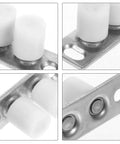 Close-up views of Barn Door Roller Guide And Floor Guide Kit showing durable iron and nylon components for smooth operation.