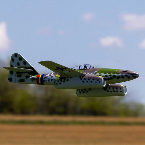 Me 262 EDF RC Warbird Airplane Bind N Fly Basic Jet Fighter Model With 3S Outrunner Motor in flight, camo design