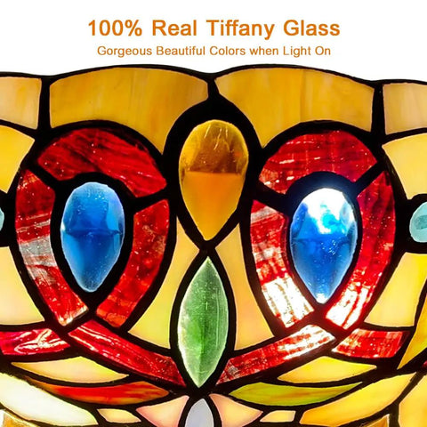 Tiffany Style Wall Sconce Cream Brown Stained Glass Two Light 12 Inch Wide Five Point Five Inch High Handcrafted Vintage Glow