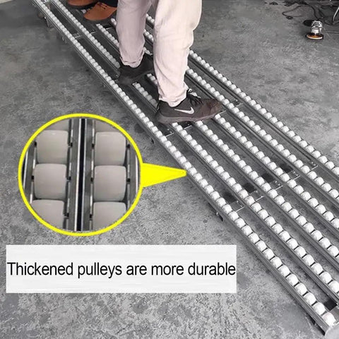 Unpowered Roller Conveyor System Built Tough With Galvanized Steel Frame, Anti Rust Coating, Smooth Transfer For Barreled Water Cartons, Heavy Duty Durable Material Handling Solution, Stainless Build, Easy Unloading, close-up of ABS rollers