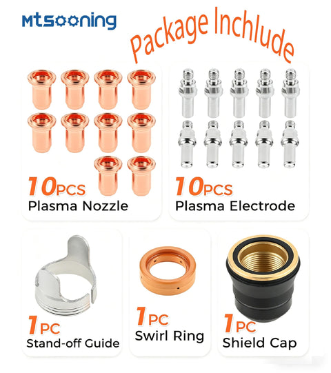 23 Pcs Plasma Cutting Torch Consumables Kit for IPT 40 IPT 60 PT 60 PT40 and MP Series with nozzles, electrodes, swirl ring, shield cap.
