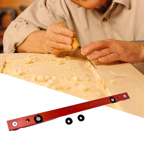 Aluminum Alloy Miter Gauge For T Slot Tracks in red used for woodworking, shows smooth slider for table saw accuracy