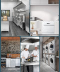 Commercial kitchen and appliances montage showcasing professional cooking setup and storage solutions