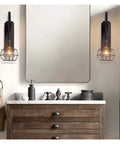 Two Pack Retro Industrial Pulley Wall Lamps Vintage Black Rust Metal Sconces E27 Socket No Hassle Install Smooth Ambient Glow Fixture For Bedroom Bar Cafe in bathroom setting.