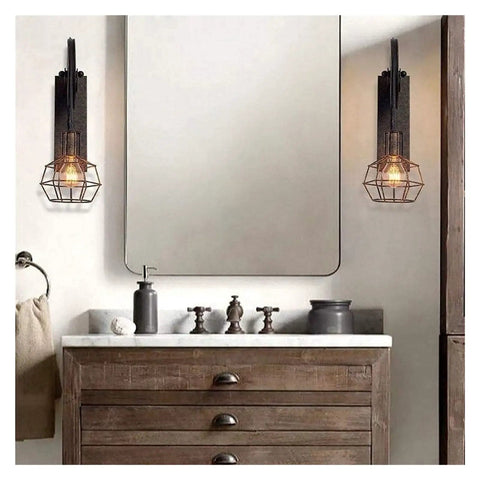 Two Pack Retro Industrial Pulley Wall Lamps Vintage Black Rust Metal Sconces E27 Socket No Hassle Install Smooth Ambient Glow Fixture For Bedroom Bar Cafe in bathroom setting.