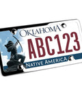 Set Of Two Four Hole License Plate Frames In Slim Stainless Steel With A Polished Mirror Finish And Chrome Screw Caps on Oklahoma plate