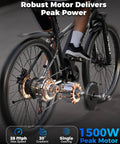 Zippy 1500W Peak Mountain Electric Bike For Adults With 25 MPH Top Speed, close-up on drivetrain and motor details.