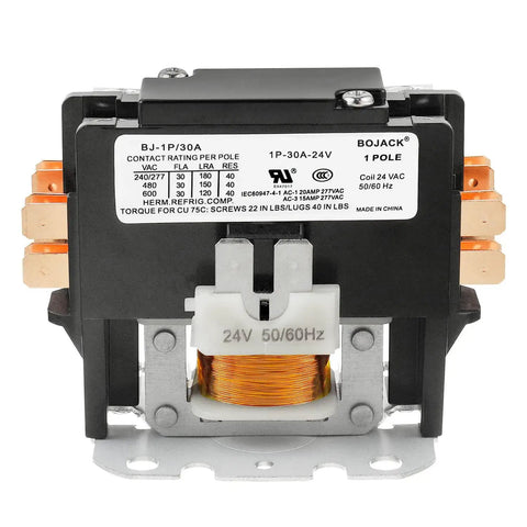 One Pole 24VAC Coil Contactor For Air Conditioner Condenser And HVAC Compressor 30 Amp FLA Definite Purpose Contactor, front view