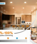 VOLISUN 60 Pack 6 inch Recessed Lighting, 5CCT Ultra-Thin, 1080Lumen in modern kitchen with stepless dimming feature.