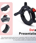 Heavy Duty Motorcycle Throttle Lock With Anti Slip Cushion Grip That Provides Dead Simple Cruise Control For Chill Highway Rolling On Street Bikes Scooters And E Bikes To Spare Your Wrists, showing red button and textured grip.