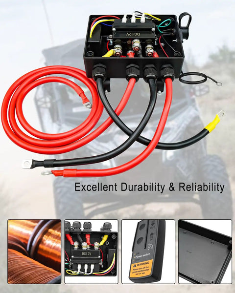 Prewired Winch Control Box Kit For 12V DC 500A Solenoid Contactor With Easy Install Harness, plug-in wiring and cable kit