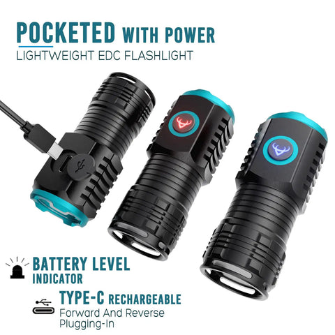 Beefy 2000 Lumens Type C Rechargeable Compact LED Flashlight For EDC Pocket Sized Lightweight For Camping Hiking And Outdoor Use