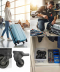 Heavy Duty Silent Replacement Wheels For Suitcase 360 Smooth Glide Spinner Kit showcased on luggage and tools.