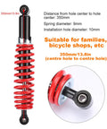 Heavy Duty 350mm Rear Shock Absorber For Buggy ATV Quad Dirt Bike Plus Mountain And Electric Bike, Durable Aluminum Alloy Suspension Strut To Smooth Out Rough Trails And Crush Any Off Road Obstacle With Ease. 350mm red spring shock absorber with 10mm mounting hole