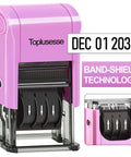No Sweat Self Inking Date Stamp With Twelve Year Range And Clean Purple Base Quick Office Dater showing bold black ink and band-shield technology.