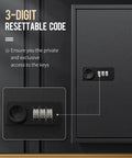 Close-up of resettable 3-digit combination lock on 40 Position Key Cabinet with Resettable 3 Digit Combination Lock, Steel Key Organizer.