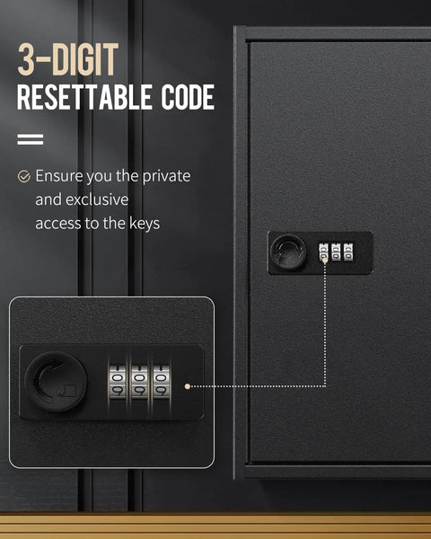 Close-up of resettable 3-digit combination lock on 40 Position Key Cabinet with Resettable 3 Digit Combination Lock, Steel Key Organizer.