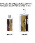 DP190 Epoxy Adhesive Translucent Duo Pak 200 mL and 48.5 mL sizes for high strength bonds across metals, ceramics, wood, glass, plastics