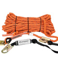 Heavy Duty 100ft Vertical Lifeline Assembly with Three Strand Rope, Rope Grab, Snap Hooks, Shock Absorber in orange