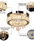 Small Crystal Chandelier LED Ceiling Light Flush Mount for Dining Room, Bedroom and Hallway 11.8 Inch 25W Warm White Glow 85-265V