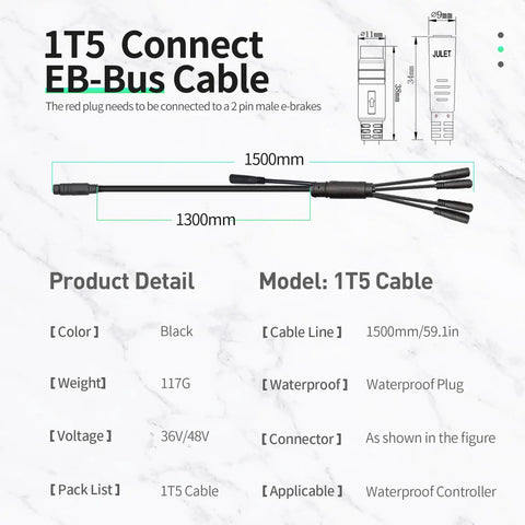 Electric Bicycle Signal Cable 150cm Connects Controller To Display Throttle And Lights For Hub Driven E Bikes Durable 1 To 5 Cable With Z961A Connector Delivers Smooth Component Communication And Reliable Performance