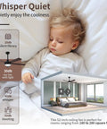 Sleeping child with 52 Inch Wood Ceiling Fan With Light And Remote, quiet feature showcased, ideal for farmhouse bedroom.